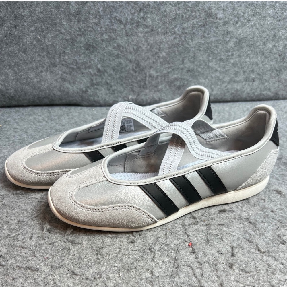 Adidas Cloudfoam Comfort Mary Jane Sneakers Silver Black Sporty Ballet Flat 8